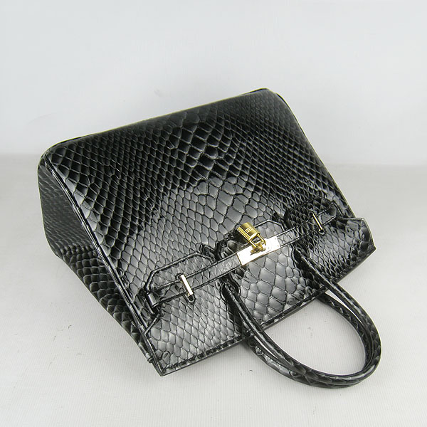 High Quality Fake Hermes Birkin 35CM Fish Veins Leather Bag Black 6089 - Click Image to Close